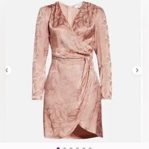 REVOLVE NSR Nara Rose Pink Floral Long Sleeve Faux Wrap Dress | S